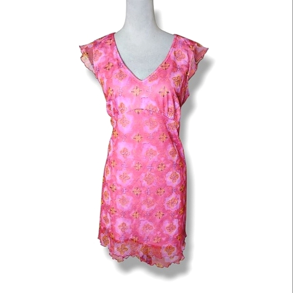 Vintage No Boundaries Mesh Babydoll Mini Dress Sz L Fairycore Y2K Flutter Sleeve - Picture 1 of 7